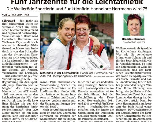 Hanne Herrmann wird 75 - Fünf Jahrzehnte für die Leichtathletik